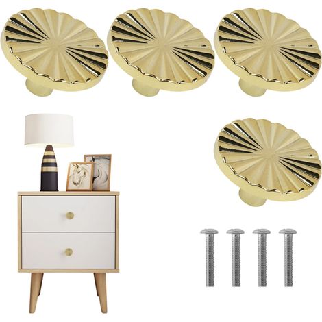 4 Pièces Boutons de Meuble Dorés, Poignée de Tiroir Ronde à Un Trou, Poignée de Porte de Placard avec Vis, Design Minimaliste pour Salle de Bain, Cuisine et Chambre, Confortable au Toucher (1/5)