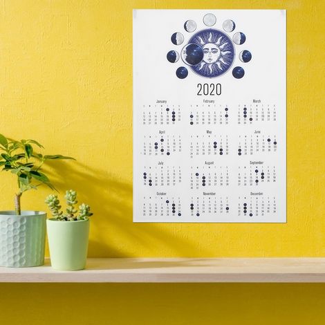 50x70cm Schlichter Hängekalender 2020 aus Stoff, Wandkalender für Zuhause, Hintergrunddekoration, Mond-, Gesichts- und Zyklus-Typ (1/5)