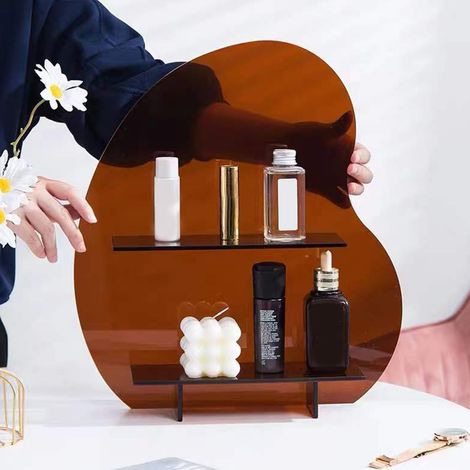Bohnenförmiges Acryl-Schreibtischregal, Aufbewahrung und Präsentation von Aromatherapieprodukten und Weihnachtskosmetik, schicke koreanische Dekoration, kleine bernsteinfarbene Variante. (1/5)