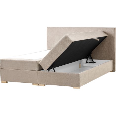 Cama continental con almacenaje elevable de tela 180 x 200 cm con cabecero gris pardo Major (1/5)