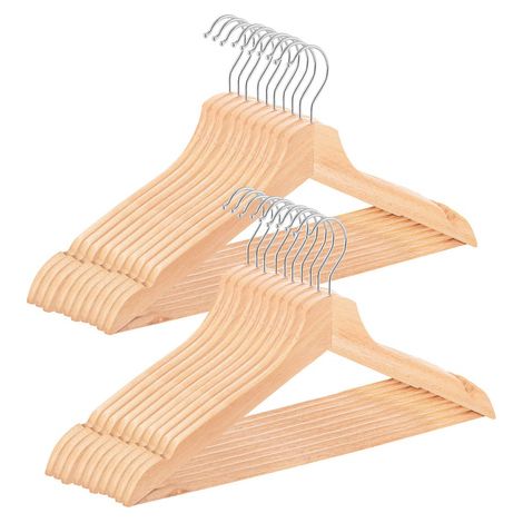 SPRINGOS Kleiderbügel Hemdenbügel Holzbügelset 20 Stück 42,5 cm Hosensteg Rockkerben