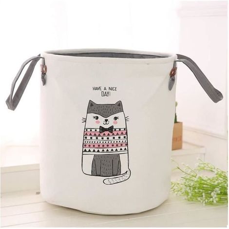 Paniers à Linge - Motif Chat Rose - Lin et EVA - 35x40cm - Sac de Rangement Enfant (1/4)
