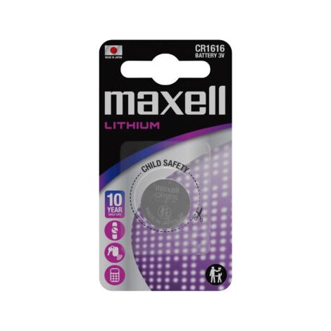 Maxell Pack de 1 Pila Litio de Boton CR1616 3V
Especificaciones:
-Tipo de baterÃ­a: CR1616 Litio
-Voltaje de la pila: 3V