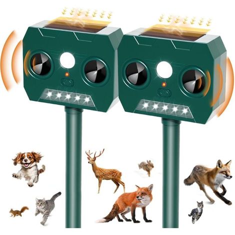 2 Pièces Repulsif Chat Exterieur, 2025 Ultrason Solaire Répulsif pour Chiens Imperméable IP45 12m 120° Répulsif Animaux Jardin avec Lumière LED pour Martres Chats Chiens Renards (1/4)