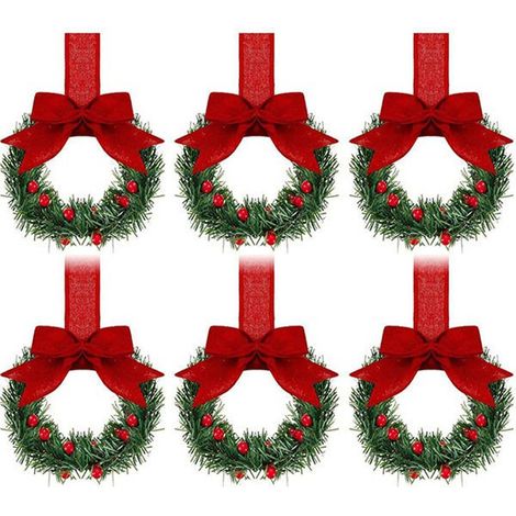 Guirlande De Noël - Guirlande Mini Pour Armoire De Cuisine - Avec Ruban Rouge - Diamètre Intérieur 10 Cm - Hauteur Totale 55 Cm - Lot De 12 (1/5)