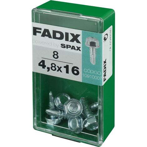 Caja de 8 unidades de tornillo de rosca chapa con cabeza hexagonal autotaladrante 4,8x16mm Fadix (1/2)