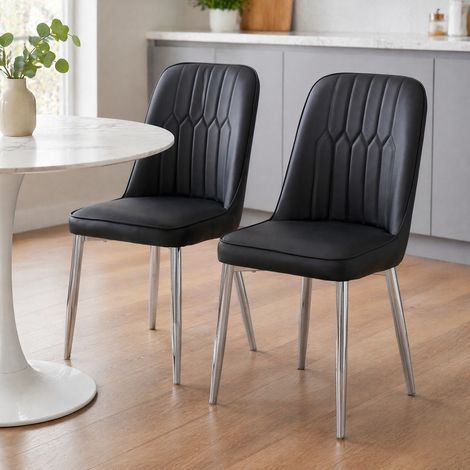 Silla de comedor PU negro con patas metálicas OKMYHOME (1/5)