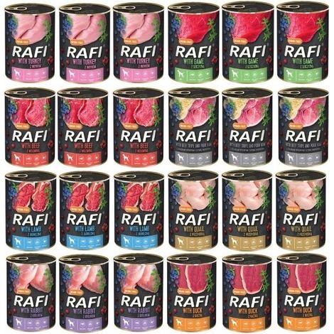 Rafi Nassfutter für Hunde, verschiedene Geschmacksrichtungen, 24 x 400 g