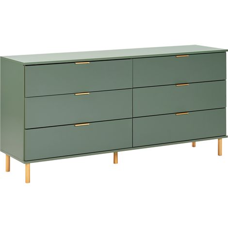 Cómoda 6 cajones elegante madera de ingeniería tiradores dorados patas de madera maciza sala de estar verde Walpole