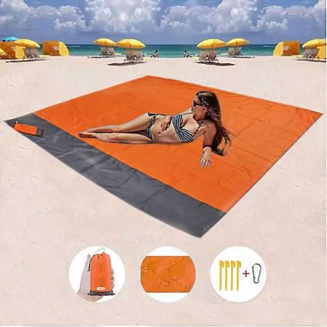 Couverture de plage imperméable et anti-sable, 200 x 210 cm, pour 4 à 7 adultes, grande taille, légère et imperméable. (1/5)