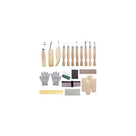 Couteau Sculpture Bois Set, Lot de 25 Outils Sculpture Bois, 11 Couteaux de Sculpture Sur, Outil de Ciseaux à Bois Kit, DIY Outils de Sculpture, pour Débutants Professionnels Sculpteurs (1/5)