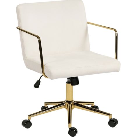 Sedia da ufficio girevole con ruote in poliestere effetto velluto crema con dettagli dorati MODENUIT (1/5)