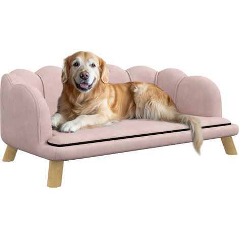Haustiersofa für mittelgroße und große Hunde bis 25 kg, robustes Holz, gepolstert, Rosa