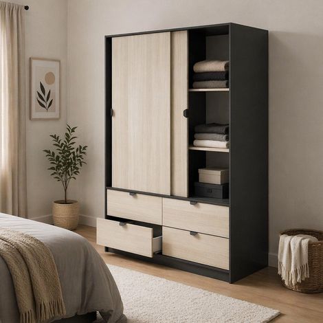 Guardarropa 2 Puertas Ponna, Armario Dormitorio Perchero, 60x200h cm Gris Antracita (1/5)
