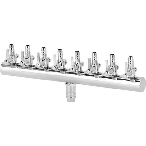 8-way air splitter, stainless steel, adjustable valve, hose connector, for aquariums (1/5)