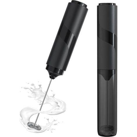 Mousseur à Lait électrique, Mini Fouet en Acier Inoxydable avec couvercle, Moteur Extra Fort et Alimenté pour Café/Café au Lait/Cappuccino/Chocolat Chaud (1/4)