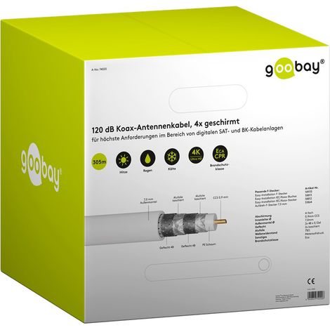 Goobay 74020 - Cable coaxial de Antena (120 dB, 4 x apantallados, CCS, 305 m, 305 m), Color Blanco