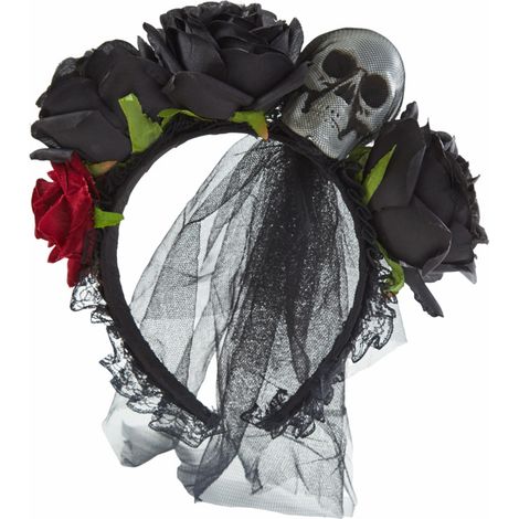 Halloween Party Dark Rose Headband Gothic Lolita Lace Veil Skull Headband (1/5)