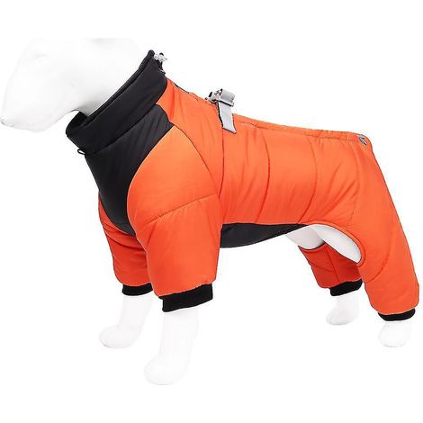 Winterhundemantel mit D-Ring für die Pfoten, wasserdicht und reflektierend, winddichter Overall mit Baumwollfutter, warme Winterkleidung für kleine Hunde (MM-orange).