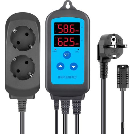 Contrôleur d'Humidité Électronique Prise Double Régulateur d'Hygrométrie Automatique Numérique avec Sonde pour Serre Incubateur Terrarium Champignonnière (1/5)