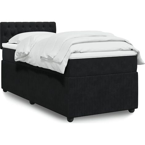 Cama box spring con colchón terciopelo negro 90x200 cm
