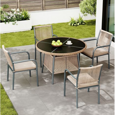 mobili giardino set tavolo rotondo 4 sedie in ferro OKMYHOME (1/5)