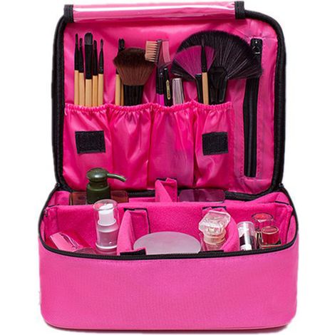 Mallette de maquillage avec séparateurs ajustables, étanche, anti-choc, grande capacité, sac de toilette portable pour voyage (1/5)