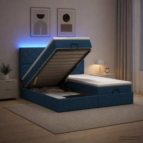 vidaXL Lit coffre avec matelas et LED Bleu 180 x 200 cm Tissu (1/5)
