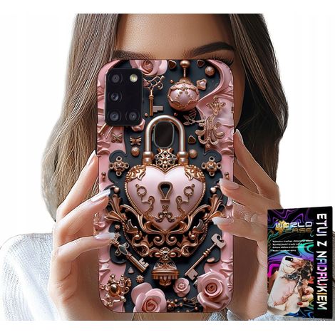Hülle für Samsung Galaxy A21s – feminine, modische Muster, Herz-Rosen-Vorhängeschloss (1/5)