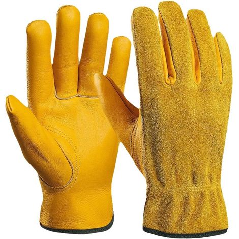 Arbeitshandschuhe für Männer und Frauen, dornensicher, atmungsaktiv, Touchscreen-Gartenhandschuhe, strapazierfähiges Leder, weich gepolsterte Handfläche (GELB, L)