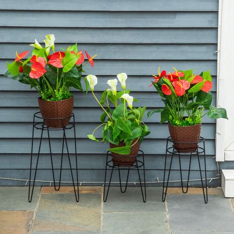 REDOM Support pour plantes 26x23x42cm ensemble 3 pièces acier noir (1/5)