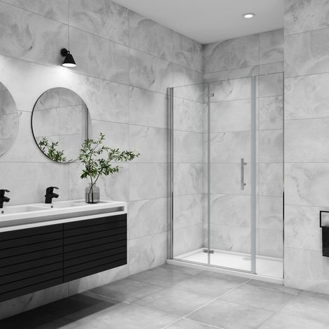 AICA porte de douche pivotante 130x185cm porte de douche pliante avec un élément fixe en 6mm verre anticalcaire (1/5)