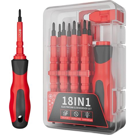 de tournevis isolé pour électricien Kit de Réparation 18-en-1 avec Étui Aimantateur et Désaimantateur pour tournevis pour Appareils Électroménagers (1/5)
