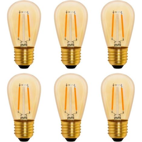 S14 Ampoule LED à Filament Vintage E27, 1W Amber Edison Remplacement 10W Incandescence, Non Dimmable, Blanc Chaud 2200K, AC 220V, Lot de 6 (1/4)