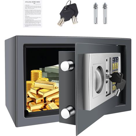 coffre-fort domestique de 8,5 litres, coffre-fort électronique antivol, équipé de 2 clés, ignifuge et étanche, coffre-fort numérique, peut stocker des objets de valeur, tels que de l'argent, des armes (1/5)