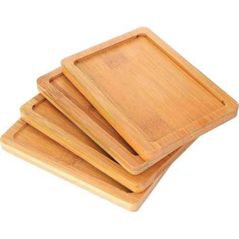 Plateau en bois pour pot de fleurs, protection et service de collations (lot de 4) (1/5)