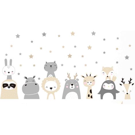 Sticker mural animaux de la jungle, décoration murale amovible à faire soi-même pour chambre d'enfant, motif girafe et lion, thème forêt, idéal pour chambre de bébé, salon ou chambre d'enfant (fille o (1/5)