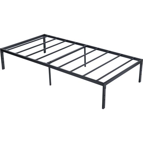 FurnitureR Bettrahmen 90 x 194 cm Metall Bettrahmen, Modernes Jugendbett mit Lattenrost, Doppelbett, Einzelbett, Schwarz, 36CM H, Kein Kopfboot (1/4)
