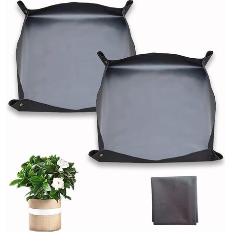 Lot de 2 tapis de rempotage de plantes – Plateau de rempotage d'intérieur, grand tapis de plantation pliable pour plantes d'intérieur (tissu Oxford, 2 pièces, noir) (1/5)