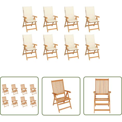 Lot de 8 Chaises de jardin inclinables - Chaises d'extérieur pour terrasse/jardin avec coussins Teck solide BV795847 - BonneVie (1/5)