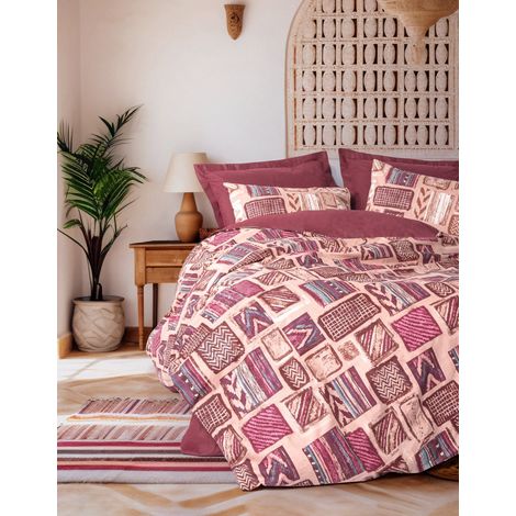 Funda nórdica, funda nórdica, ropa de cama Set 100% Algodón Claret Rojo (1/2)