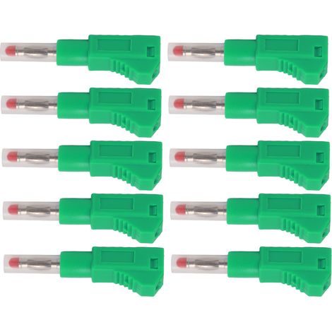 Lot de 10 fiches bananes télescopiques 4 mm CAT II 600 V 32 A, gaine PE, pour équipements de sécurité industrielle et numériques 3C (vert). (1/5)