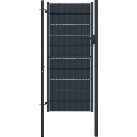 Puerta de valla de PVC y acero gris antracita 100x164 cm (1/4)