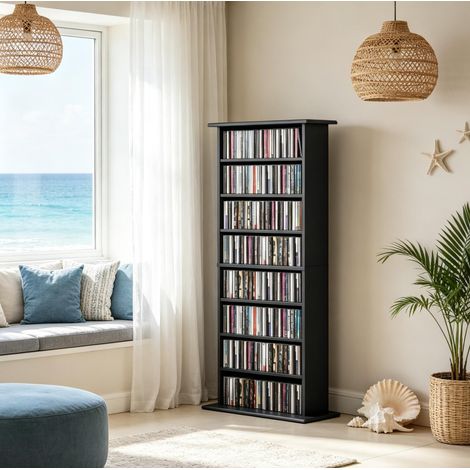 Mobile porta CD/DVD 58x24x126,3 cm in pannelli di legno nero FLORAGRACE (1/5)