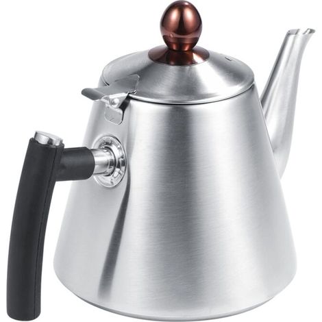 Tetera de acero inoxidable de 1,2 L para estufa, duradera, anticorrosión, con mango de silicona resistente al calor para el hogar, la oficina y la cafetería (acabado lijado) (1/5)