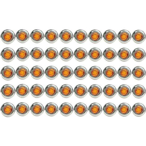 50 luces de posición laterales LED de 3/4 de pulgada para camiones, barcos y camionetas, color amarillo.