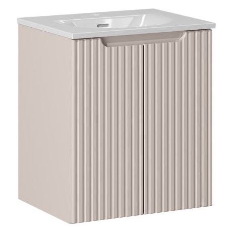 Ensemble Meuble Vasque 2 portes et Vasque à Encastrer L 50 x P 40 x H 58,5 cm - Astral - Beige crème et blanc - Livraison gratuite (1/5)