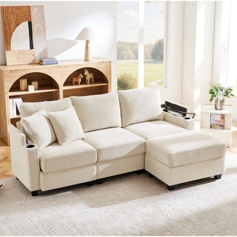 canape angle salon convertible cord beige 213 cm OKMYHOME (1/5)