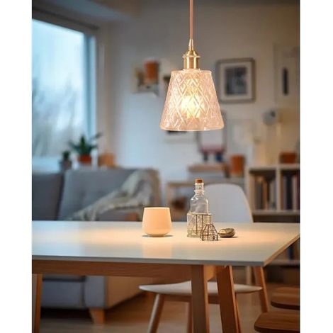 Suspension Luminaire Moderne en Verre,Lustre Industriel Abat-jour en Verre Finition en Laiton Dor E27 Luminaire Style Vintage (1/5)