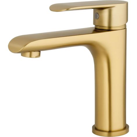 Robinet Salle Bain  Mitigeur Lavabo, Mélangeur Eau Froide et Chaude, Pas de Fuites, Installation Facile et Rapide  Laiton, Inoxydable, Élégant, Rond, Doré Brossé Protection PVD, Série Turia